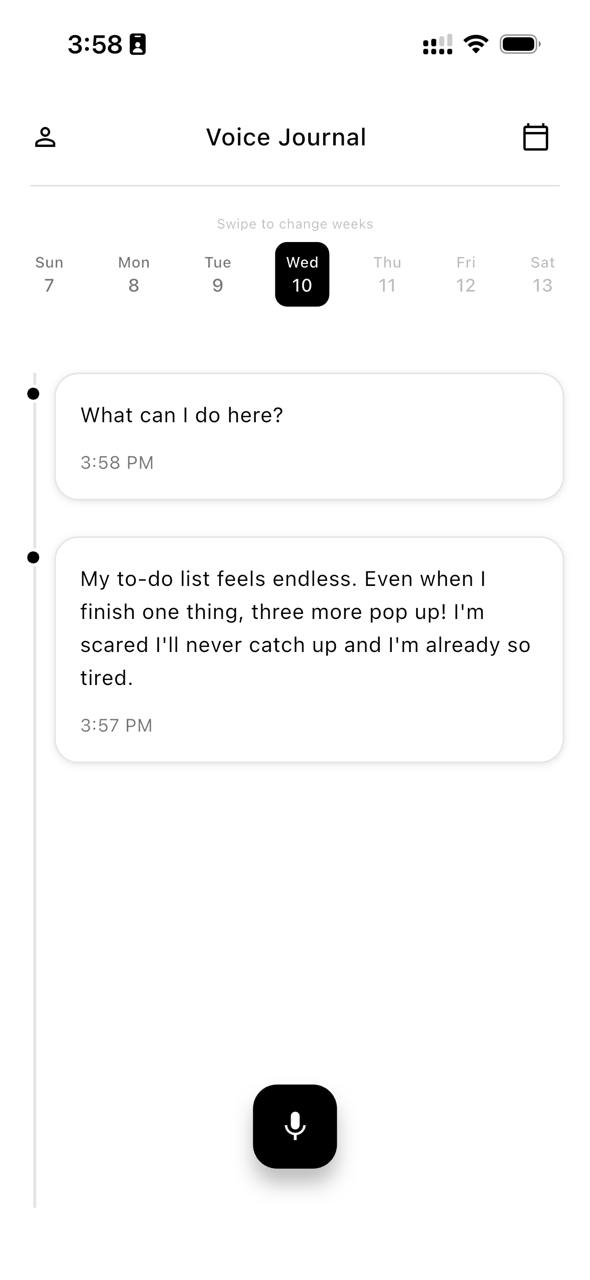 Voci Voice Journal App - Main Interface