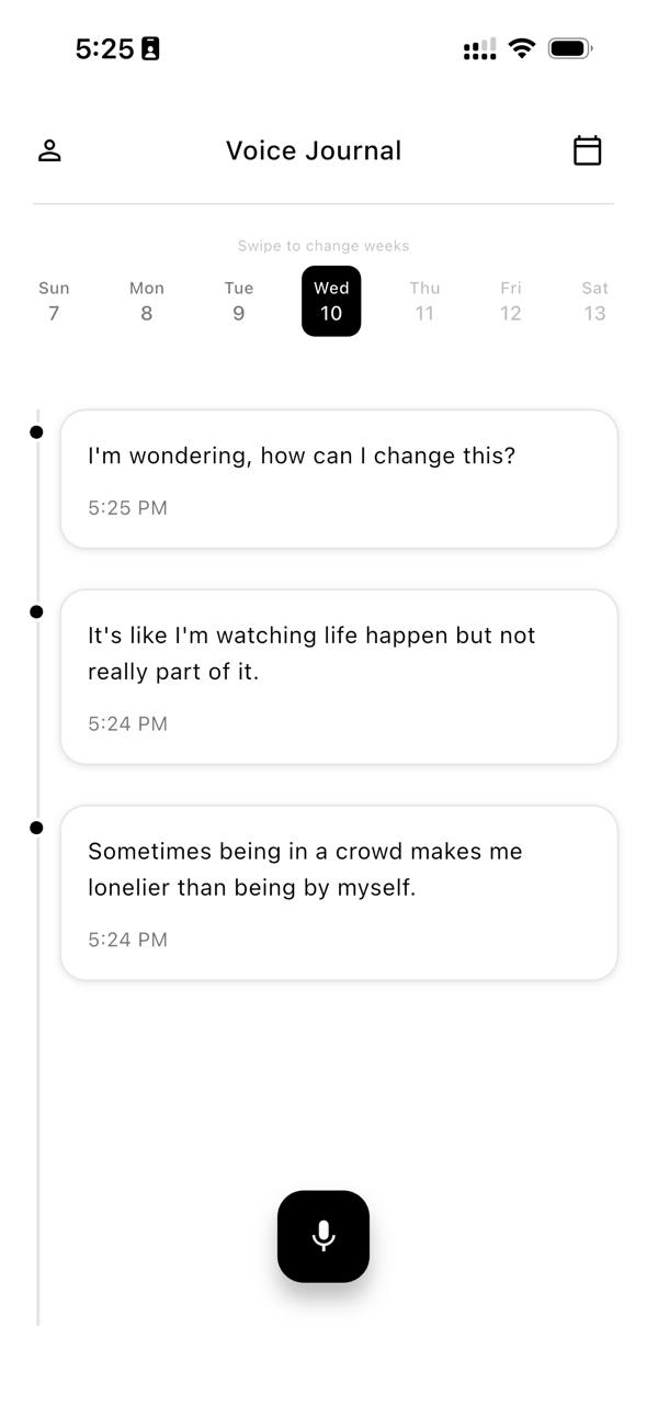 Voci Voice Journal App - Main Interface